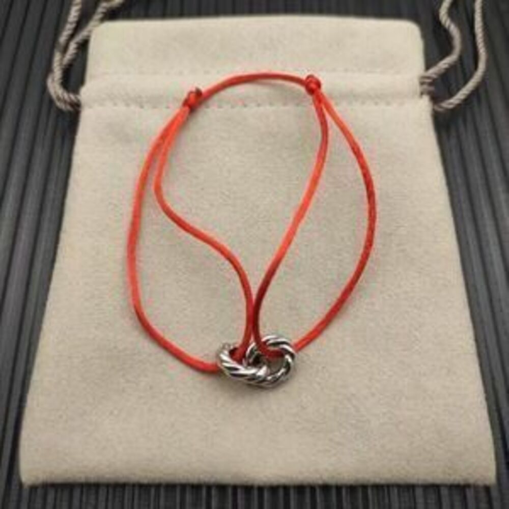 David Yurman Red Double-Ring Silver Nylon Rope Bracelet - Picture 2 of 5